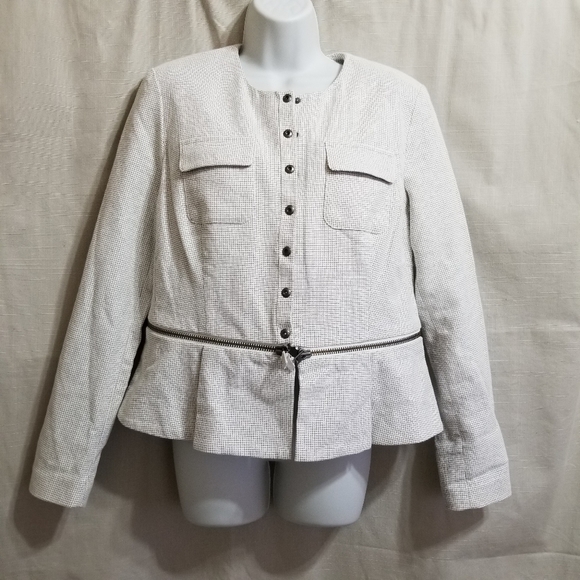 CAbi Women's Cotton Blend White Jacket with Black Accents - Picture 2 of 8